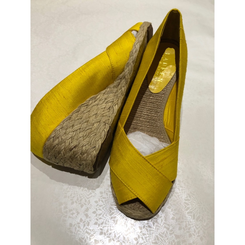 NWOT Ralph Lauren Yellow Peep Toe Wedges